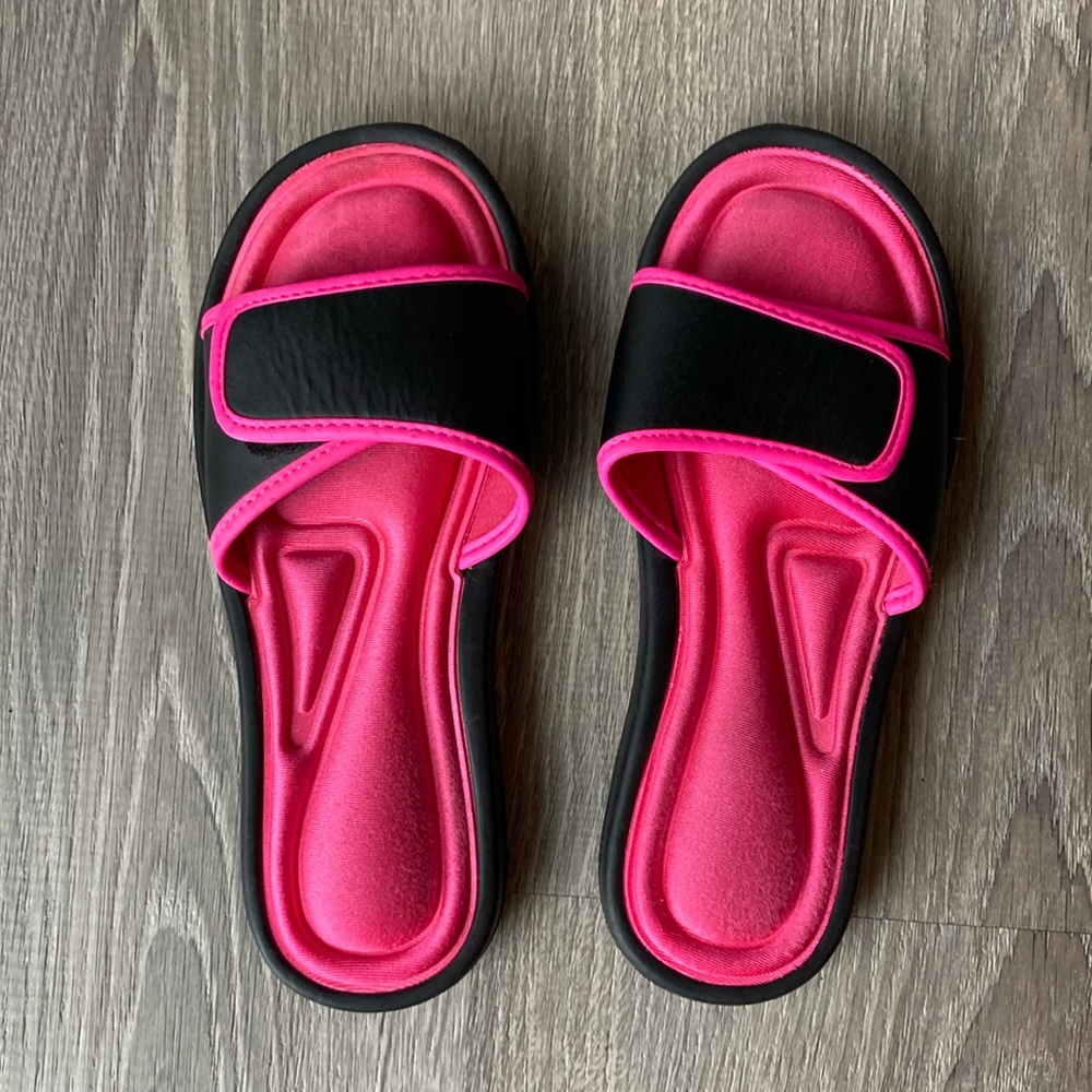 Hot Pink and Black Slides Velcro Sandals